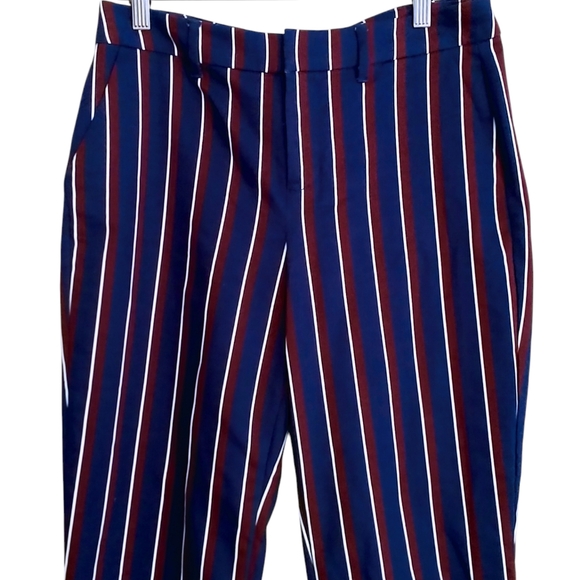Old Navy Stripes (Navy/White/Burgundy) Relaxed Mid-Rise Women's Pants - Picture 4 of 15